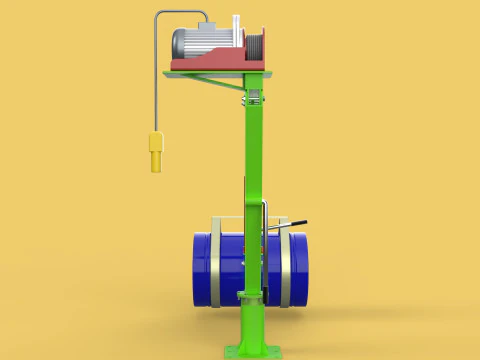 स्विवेल लिफ्टिंग क्रेन इलेक्ट्रिक विंच होइस्ट जिब स्टील ड्रम बैरल 3D मॉडल