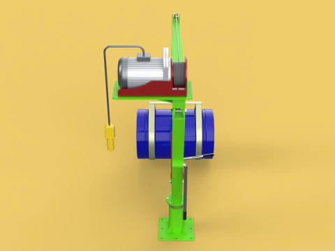 स्विवेल लिफ्टिंग क्रेन इलेक्ट्रिक विंच होइस्ट जिब स्टील ड्रम बैरल 3D मॉडल