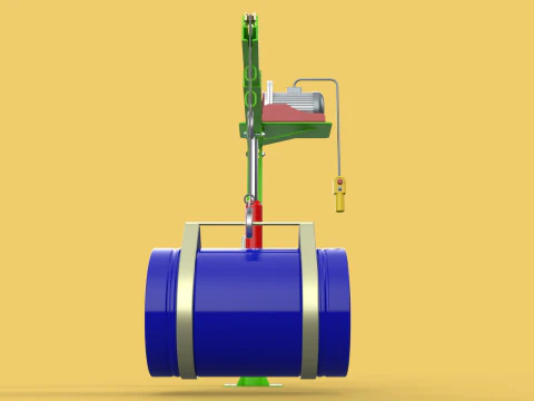 स्विवेल लिफ्टिंग क्रेन इलेक्ट्रिक विंच होइस्ट जिब स्टील ड्रम बैरल 3D मॉडल