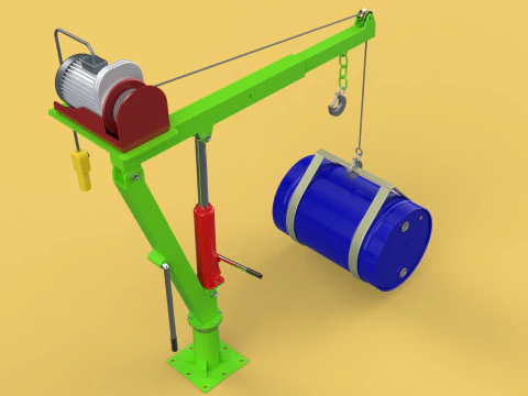 स्विवेल लिफ्टिंग क्रेन इलेक्ट्रिक विंच होइस्ट जिब स्टील ड्रम बैरल 3D मॉडल