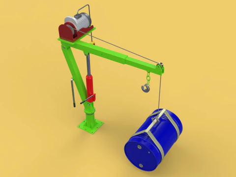 स्विवेल लिफ्टिंग क्रेन इलेक्ट्रिक विंच होइस्ट जिब स्टील ड्रम बैरल 3D मॉडल