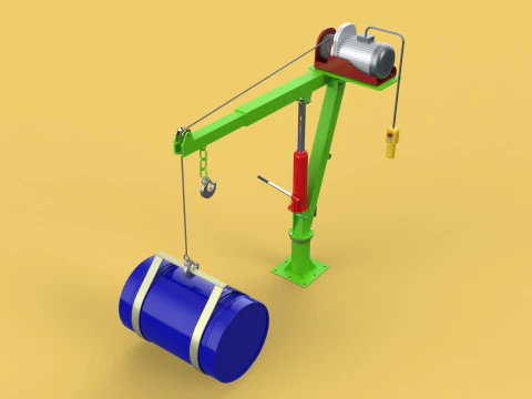 स्विवेल लिफ्टिंग क्रेन इलेक्ट्रिक विंच होइस्ट जिब स्टील ड्रम बैरल 3D मॉडल