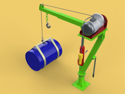 SWIVEL LIFTING CRANE ELECTRIC WINCH HOIST JIB STEEL DRUM BARREL 3D Model