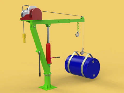 स्विवेल लिफ्टिंग क्रेन इलेक्ट्रिक विंच होइस्ट जिब स्टील ड्रम बैरल 3D मॉडल