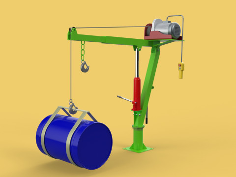 SWIVEL LIFTING CRANE ELECTRIC WINCH HOIST JIB STEEL DRUM BARREL 3D Model