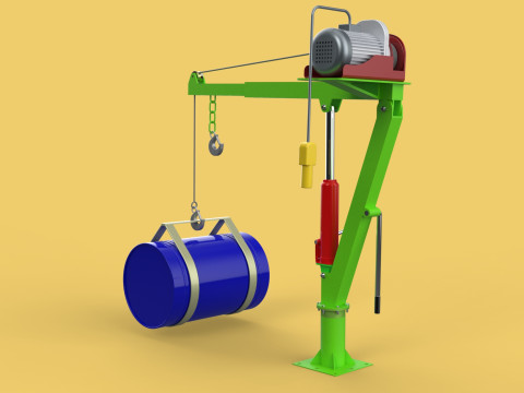 SWIVEL LIFTING CRANE ELECTRIC WINCH HOIST JIB STEEL DRUM BARREL 3D Model