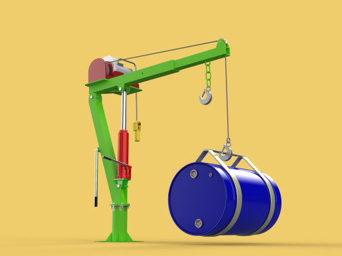 SWIVEL LIFTING CRANE ELECTRIC WINCH HOIST JIB STEEL DRUM BARREL 3D Model