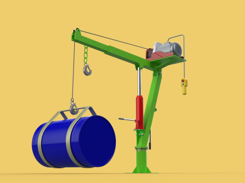 SWIVEL LIFTING CRANE ELECTRIC WINCH HOIST JIB STEEL DRUM BARREL 3D Model