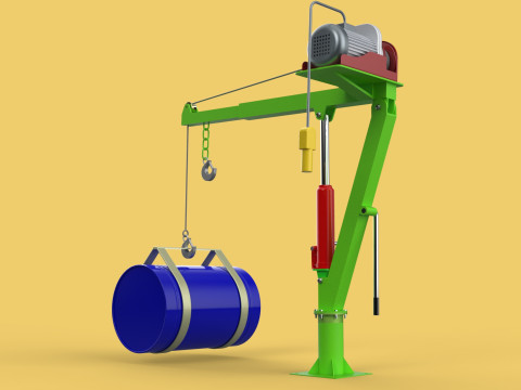 SWIVEL LIFTING CRANE ELECTRIC WINCH HOIST JIB STEEL DRUM BARREL 3D Model