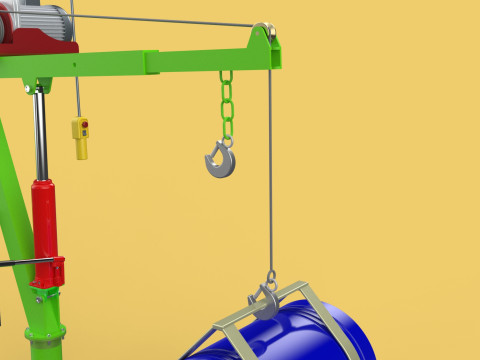 SWIVEL LIFTING CRANE ELECTRIC WINCH HOIST JIB STEEL DRUM BARREL 3D Model