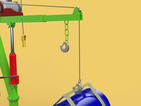 स्विवेल लिफ्टिंग क्रेन इलेक्ट्रिक विंच होइस्ट जिब स्टील ड्रम बैरल 3D मॉडल