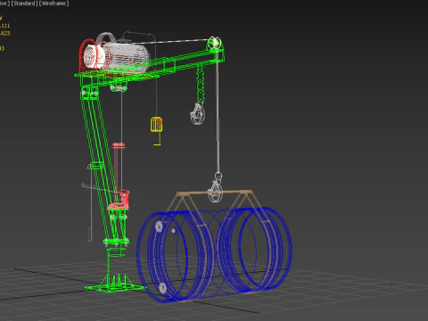 स्विवेल लिफ्टिंग क्रेन इलेक्ट्रिक विंच होइस्ट जिब स्टील ड्रम बैरल 3D मॉडल