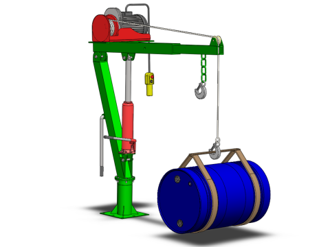 SWIVEL LIFTING CRANE ELECTRIC WINCH HOIST JIB STEEL DRUM BARREL 3D Model