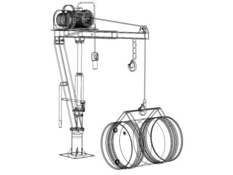 SWIVEL LIFTING CRANE ELECTRIC WINCH HOIST JIB STEEL DRUM BARREL 3D Model