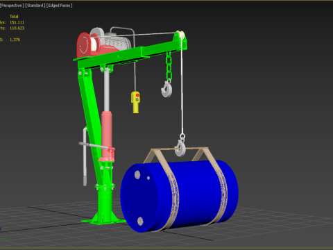 SWIVEL LIFTING CRANE ELECTRIC WINCH HOIST JIB STEEL DRUM BARREL 3D Model
