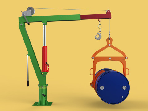 HAND WINCH CRANE HOIST DRUM BARREL LIFTER LIFTING CLAMP GRAB JIB 3D Модель