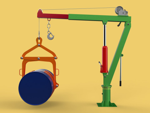 HAND WINCH CRANE HOIST DRUM BARREL LIFTER LIFTING CLAMP GRAB JIB 3D Модель
