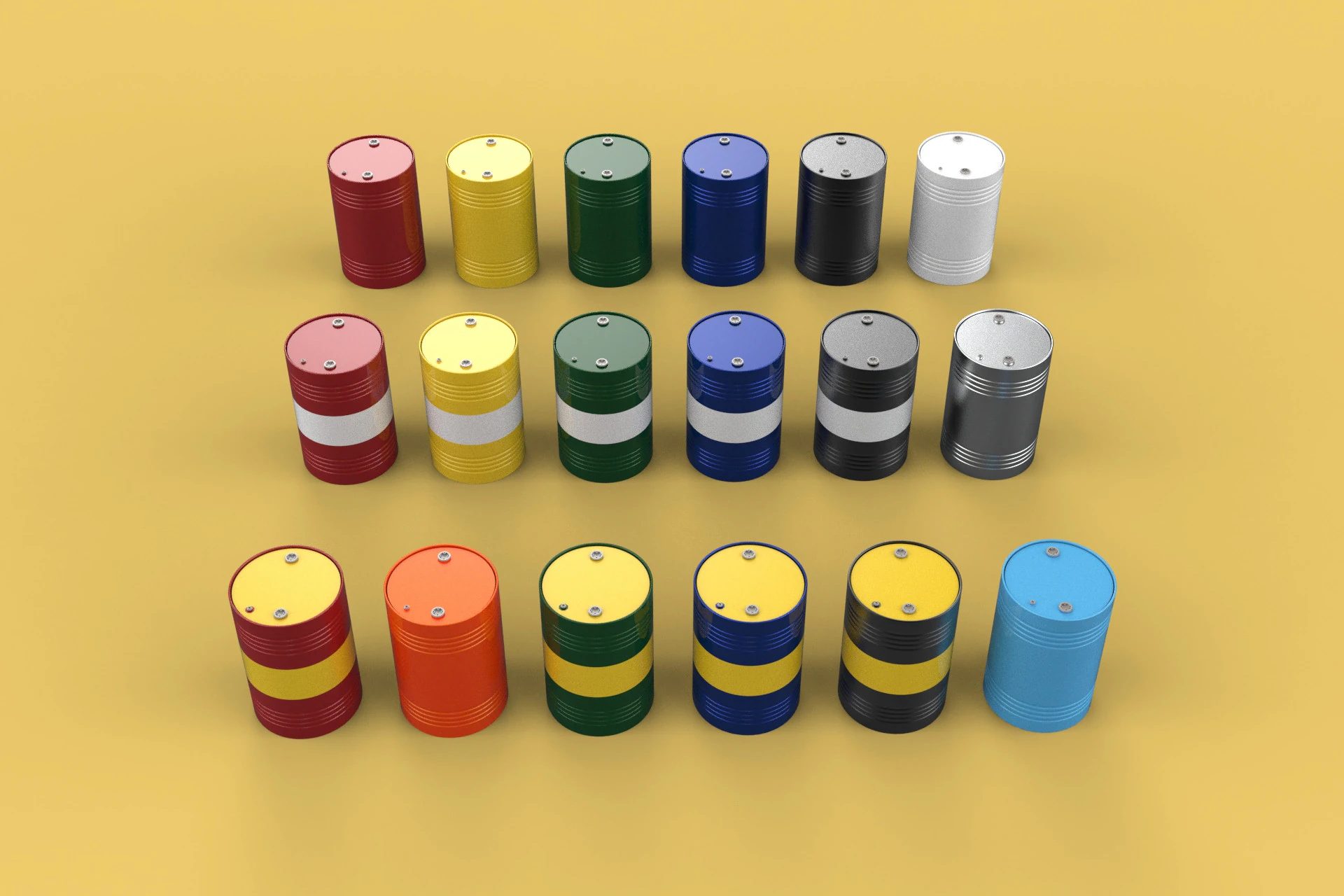 TANQUE DE G&Aacute;S DE BARRIL DE GAL&Atilde;O DE A&Ccedil;O DE &Oacute;LEO DE COMBUST&Iacute;VEL EMPILHADO DE V&Aacute;RIAS CORES Modelo 3D .c4d .max .obj .3ds .fbx .stl .blend 