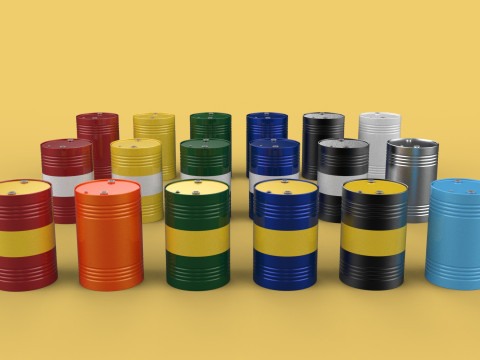 VARIOUS COLOR STACKED FUEL OIL STEEL DRUM GALLON BARREL GAS TANK 3D Model