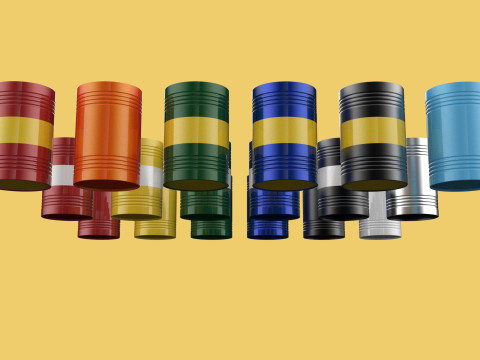 VARIOUS COLOR STACKED FUEL OIL STEEL DRUM GALLON BARREL GAS TANK 3D Model