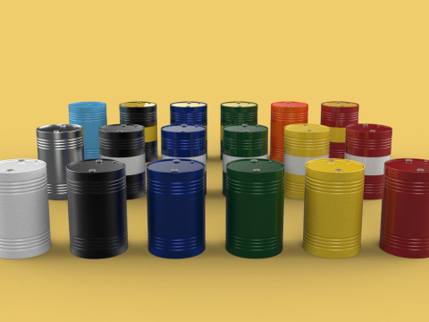 VARIOUS COLOR STACKED FUEL OIL STEEL DRUM GALLON BARREL GAS TANK 3D Model