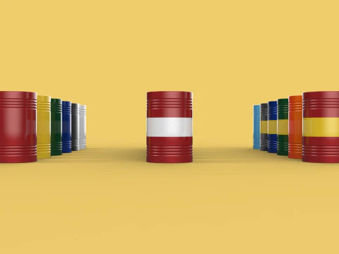 TANQUE DE G&Aacute;S DE BARRIL DE GAL&Atilde;O DE A&Ccedil;O DE &Oacute;LEO DE COMBUST&Iacute;VEL EMPILHADO DE V&Aacute;RIAS CORES Modelo 3D