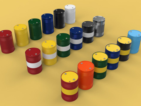 VARIOUS COLOR STACKED FUEL OIL STEEL DRUM GALLON BARREL GAS TANK 3D Model
