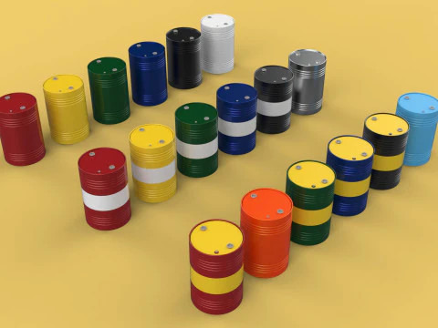 TANQUE DE G&Aacute;S DE BARRIL DE GAL&Atilde;O DE A&Ccedil;O DE &Oacute;LEO DE COMBUST&Iacute;VEL EMPILHADO DE V&Aacute;RIAS CORES Modelo 3D
