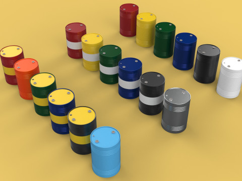 VARIOUS COLOR STACKED FUEL OIL STEEL DRUM GALLON BARREL GAS TANK 3D Model