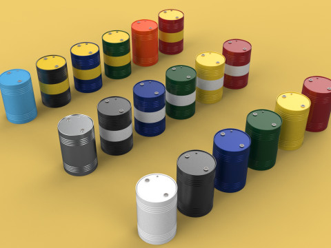 VARIOUS COLOR STACKED FUEL OIL STEEL DRUM GALLON BARREL GAS TANK 3D Model