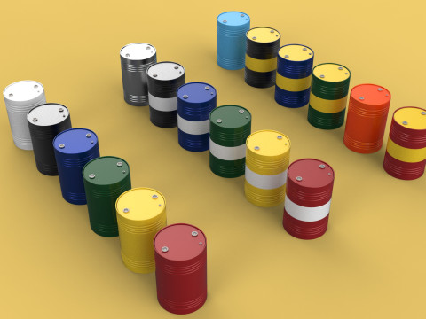 VARIOUS COLOR STACKED FUEL OIL STEEL DRUM GALLON BARREL GAS TANK 3D Model