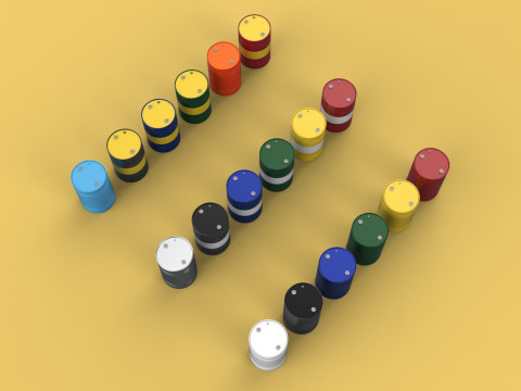 VARIOUS COLOR STACKED FUEL OIL STEEL DRUM GALLON BARREL GAS TANK 3D Model