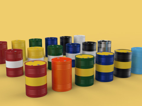 VARIOUS COLOR STACKED FUEL OIL STEEL DRUM GALLON BARREL GAS TANK 3D Model