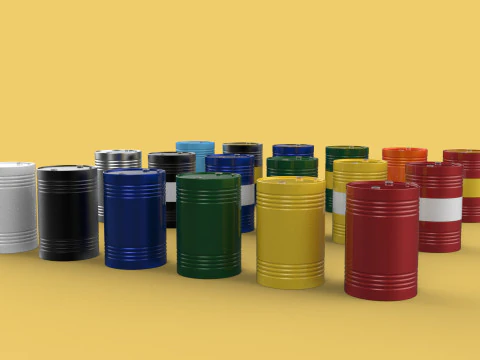 TANQUE DE G&Aacute;S DE BARRIL DE GAL&Atilde;O DE A&Ccedil;O DE &Oacute;LEO DE COMBUST&Iacute;VEL EMPILHADO DE V&Aacute;RIAS CORES Modelo 3D