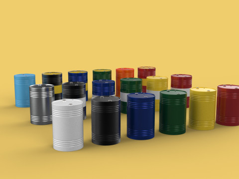 VARIOUS COLOR STACKED FUEL OIL STEEL DRUM GALLON BARREL GAS TANK 3D Model