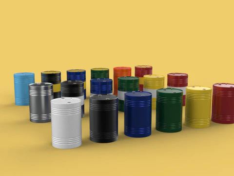 TANQUE DE G&Aacute;S DE BARRIL DE GAL&Atilde;O DE A&Ccedil;O DE &Oacute;LEO DE COMBUST&Iacute;VEL EMPILHADO DE V&Aacute;RIAS CORES Modelo 3D
