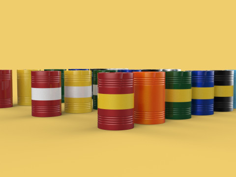VARIOUS COLOR STACKED FUEL OIL STEEL DRUM GALLON BARREL GAS TANK 3D Model