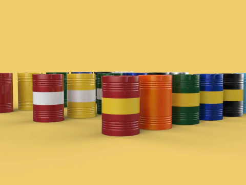 TANQUE DE G&Aacute;S DE BARRIL DE GAL&Atilde;O DE A&Ccedil;O DE &Oacute;LEO DE COMBUST&Iacute;VEL EMPILHADO DE V&Aacute;RIAS CORES Modelo 3D