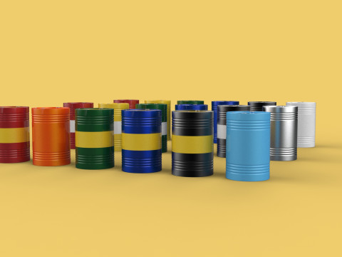 VARIOUS COLOR STACKED FUEL OIL STEEL DRUM GALLON BARREL GAS TANK 3D Model