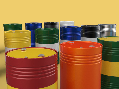 VARIOUS COLOR STACKED FUEL OIL STEEL DRUM GALLON BARREL GAS TANK 3D Model
