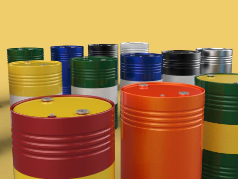 TANQUE DE G&Aacute;S DE BARRIL DE GAL&Atilde;O DE A&Ccedil;O DE &Oacute;LEO DE COMBUST&Iacute;VEL EMPILHADO DE V&Aacute;RIAS CORES Modelo 3D