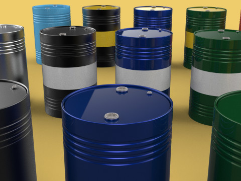 VARIOUS COLOR STACKED FUEL OIL STEEL DRUM GALLON BARREL GAS TANK 3D Model