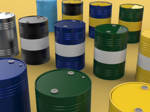 VARIOUS COLOR STACKED FUEL OIL STEEL DRUM GALLON BARREL GAS TANK 3D Model