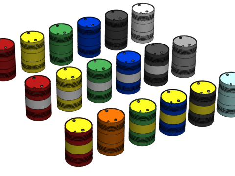 VARIOUS COLOR STACKED FUEL OIL STEEL DRUM GALLON BARREL GAS TANK 3D Model