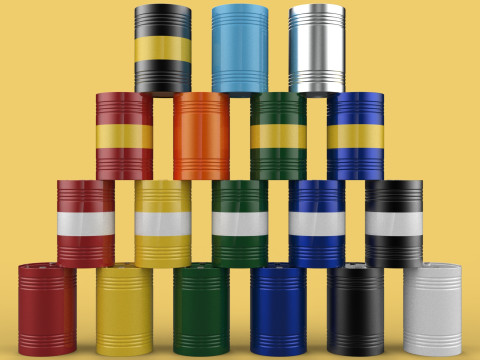 STACKED VARIOUS COLOR FUEL OIL STEEL DRUM GALLON BARREL GAS TANK Modelo 3D