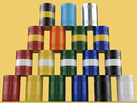 STACKED VARIOUS COLOR FUEL OIL STEEL DRUM GALLON BARREL GAS TANK Modelo 3D