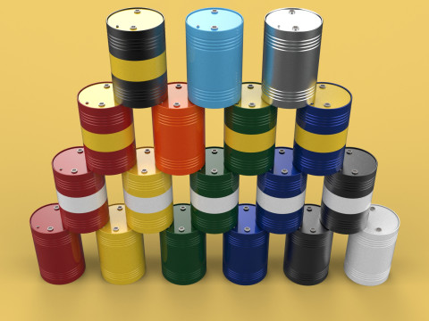 STACKED VARIOUS COLOR FUEL OIL STEEL DRUM GALLON BARREL GAS TANK Modelo 3D