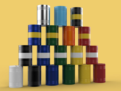 STACKED VARIOUS COLOR FUEL OIL STEEL DRUM GALLON BARREL GAS TANK Modelo 3D