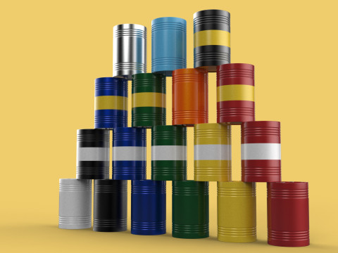 STACKED VARIOUS COLOR FUEL OIL STEEL DRUM GALLON BARREL GAS TANK Modelo 3D