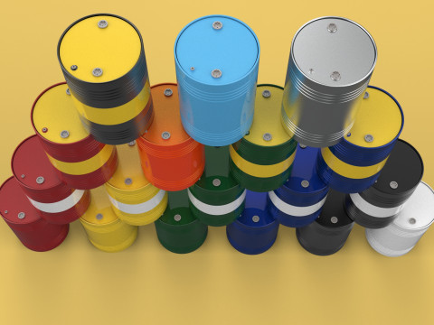 STACKED VARIOUS COLOR FUEL OIL STEEL DRUM GALLON BARREL GAS TANK Modelo 3D